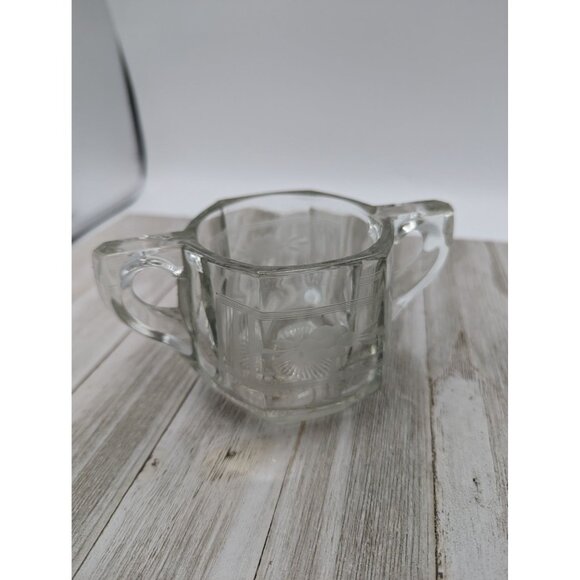 Vintage Pressed Glass Sugar Dish Clear Etched Flowers - Picture 1 of 6